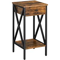 VASAGLE Mesita de Noche- Mesa Auxiliar- Mesa Lateral con cajón y Estante de Almacenamiento- Estilo Industrial- Marrón…